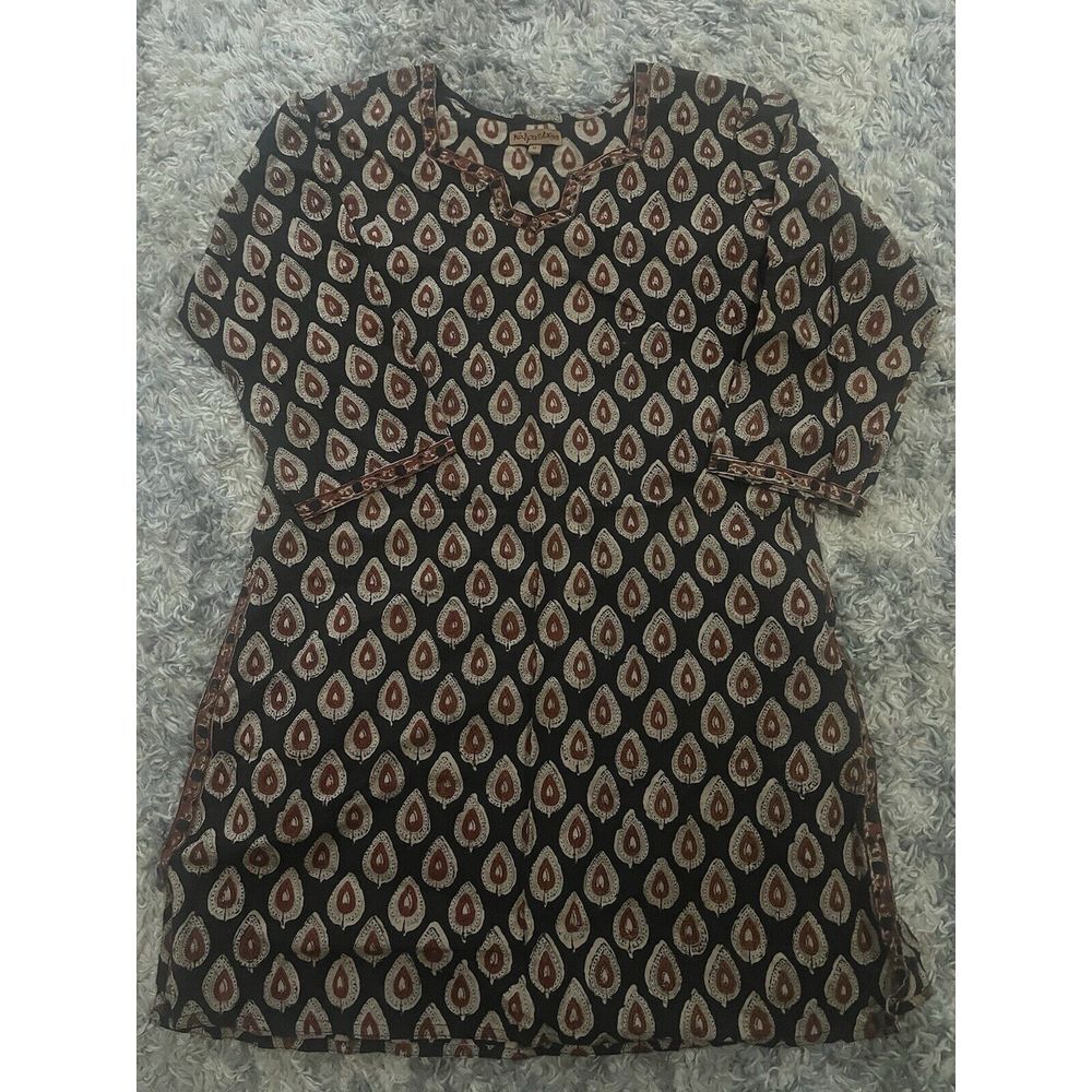 Kalpastree Women's Biba Kurta Paisley Shirt Top Size M Black Red